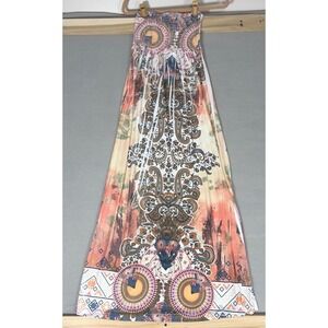 Chesley Womens Strapless Smocked Maxi Dress Paisley Peacock Print Orange Blue S